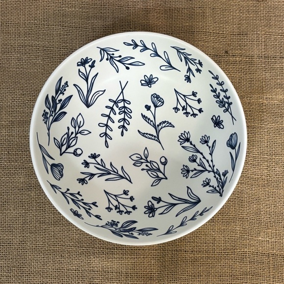 White Ceramic Bowl with blue floral motif for a boho or cottage kitchen - Picture 4 of 10